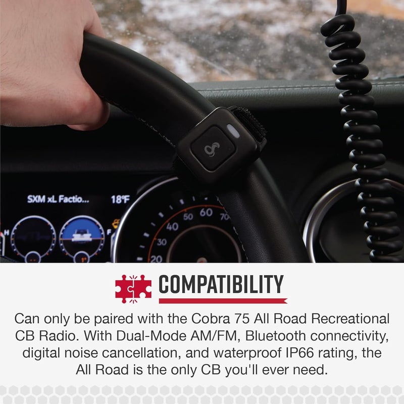 Cobra All Road Wireless Push-to-Talk Button for 75 All Road Recreational CB Radio: Strap to Steering Wheel and Communicate Hands-Free, Includes Micro-USB Charging Cable and Velcro Strap, Black - Image 5